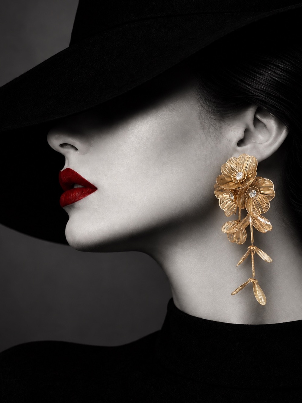 Gold Floral Drop Earrings - Picture 1 of 7